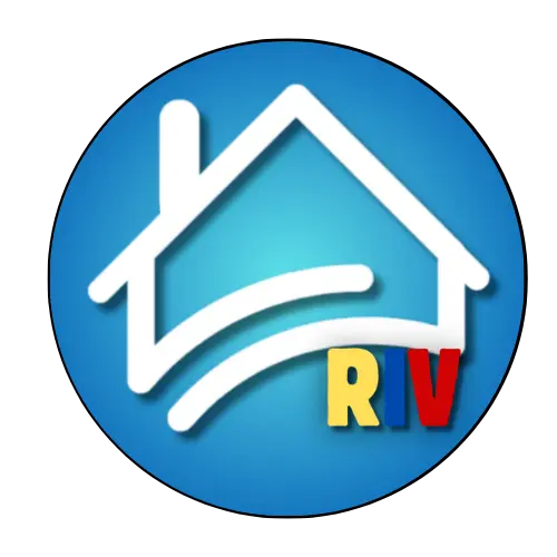 Logo de la Red Inmobiliaria de Venezuela, circulo azul con una casita y letras de colores amarillo, azul y rojo